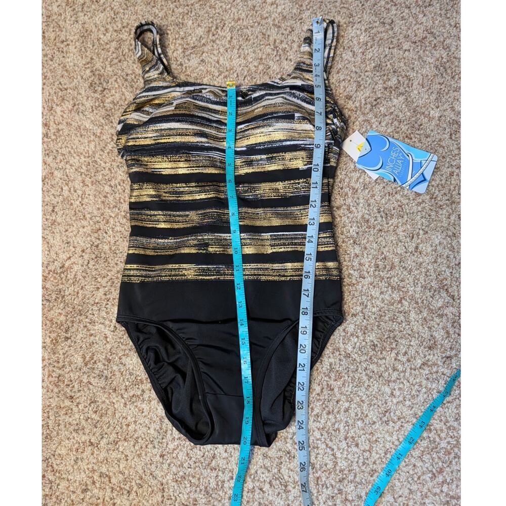 Inches Away Women’s One Piece Swimsuit Black Gold Stripe Size 8 NWT Swim - Picture 5 of 14